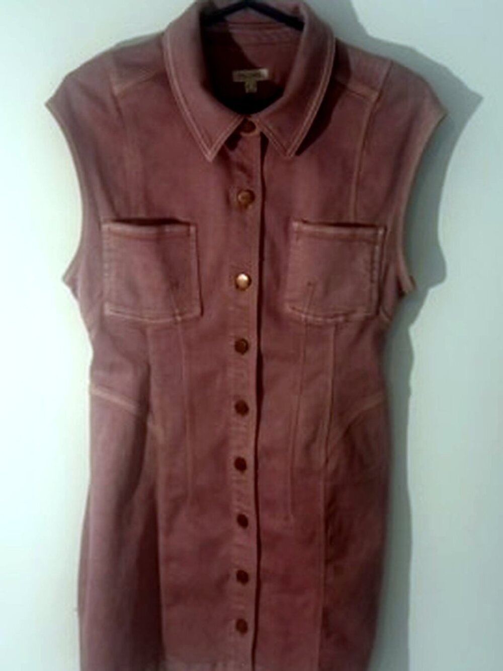 Pilcro Anthropologie Pink Denim Sleeveless Button Front Shirt Dress Size 10